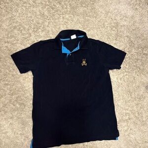 Psycho Bunny Black Polo with Blue and Gold Accents